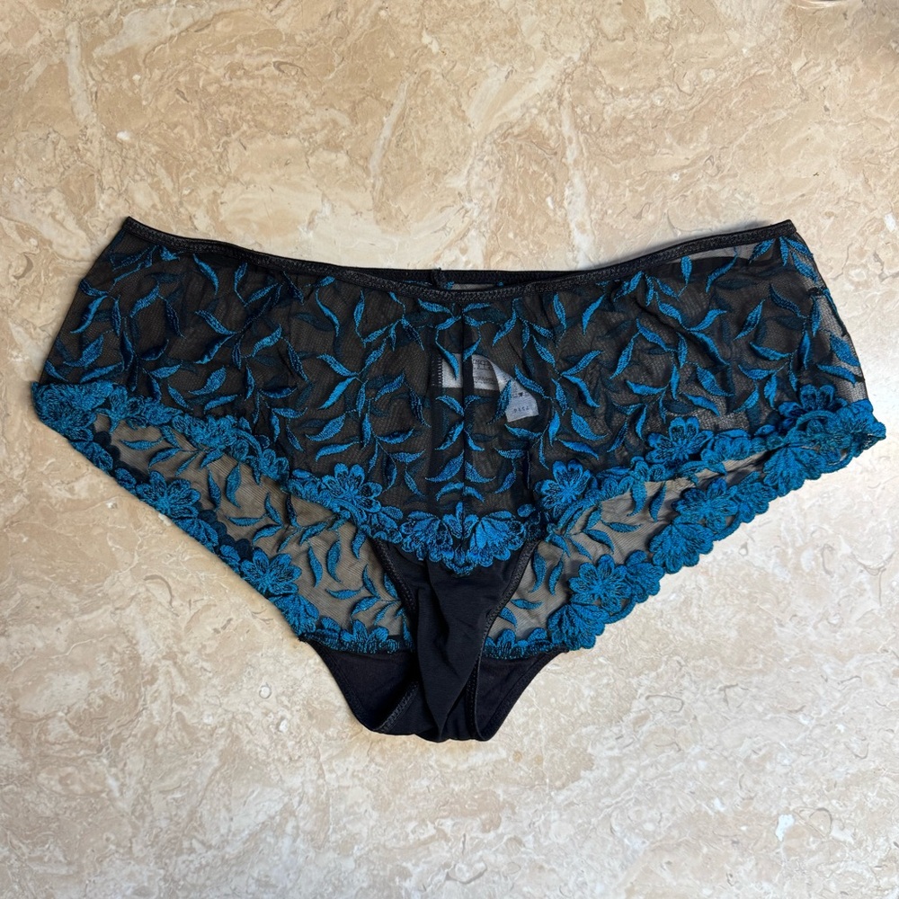 Wonderbra Black & Blue Floral Sheer Panty Brief Large NWOT